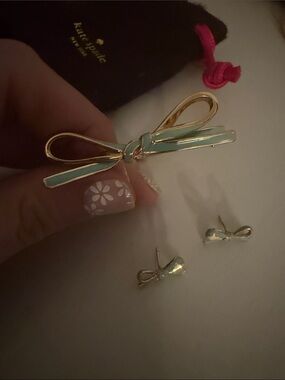 kate spade Gold and Mint Bow Hair Clip with Matching Bow Studs
